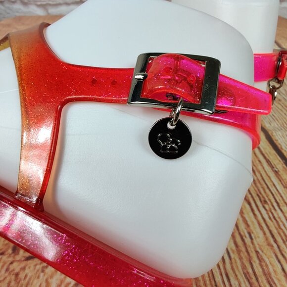 Jessica Simpson 6 Jelly Sandals Pink Yellow Ombre Glitter T-Strap Buckle Summer - Picture 7 of 14